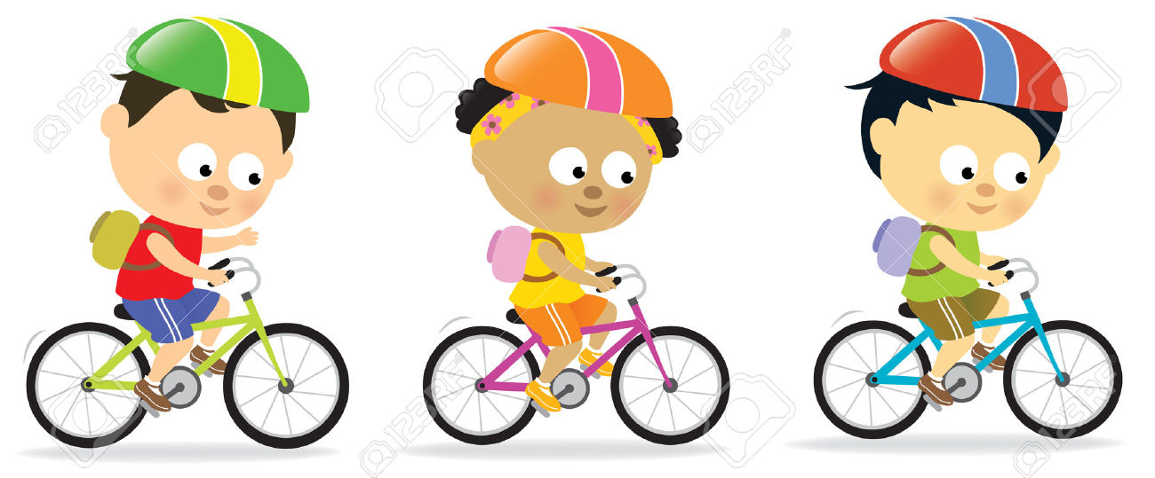 Image result for cartoon kids biking to school